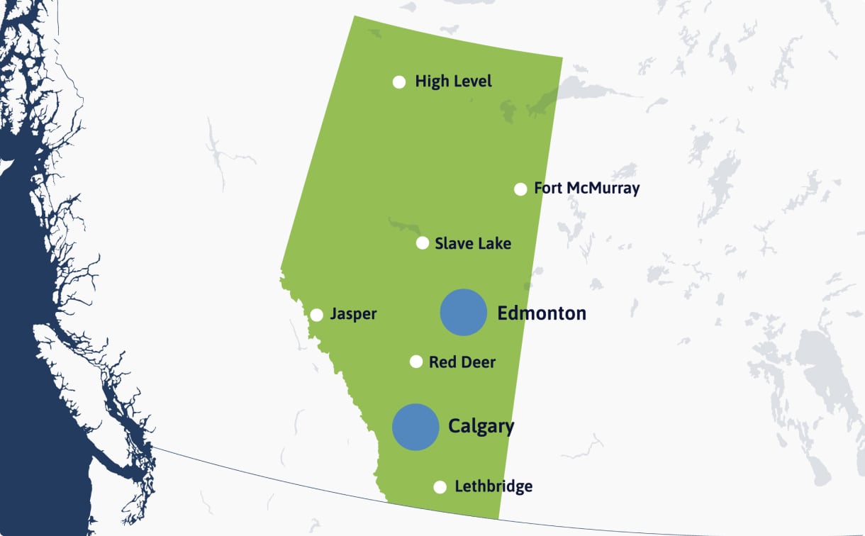 Alberta Map with trial site locations